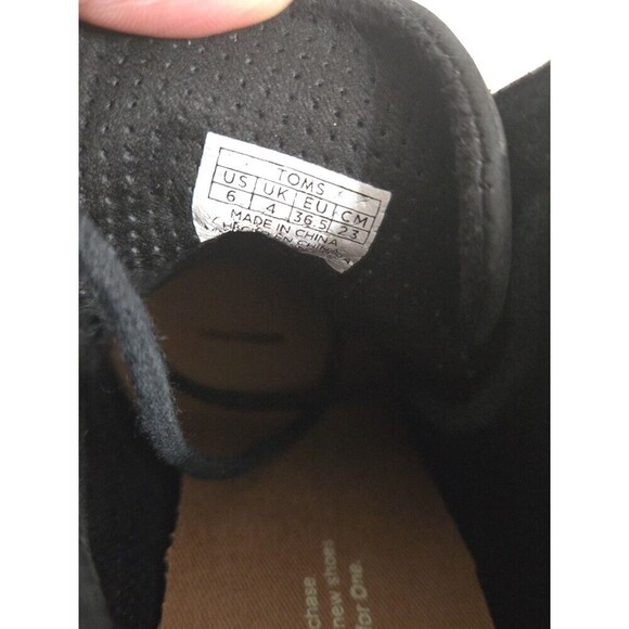 TOMS Lunata Black Suede Lace Up Ankle‎ Bootie Wood Stack Chunky Dressy Heels Sz6 - Picture 9 of 11